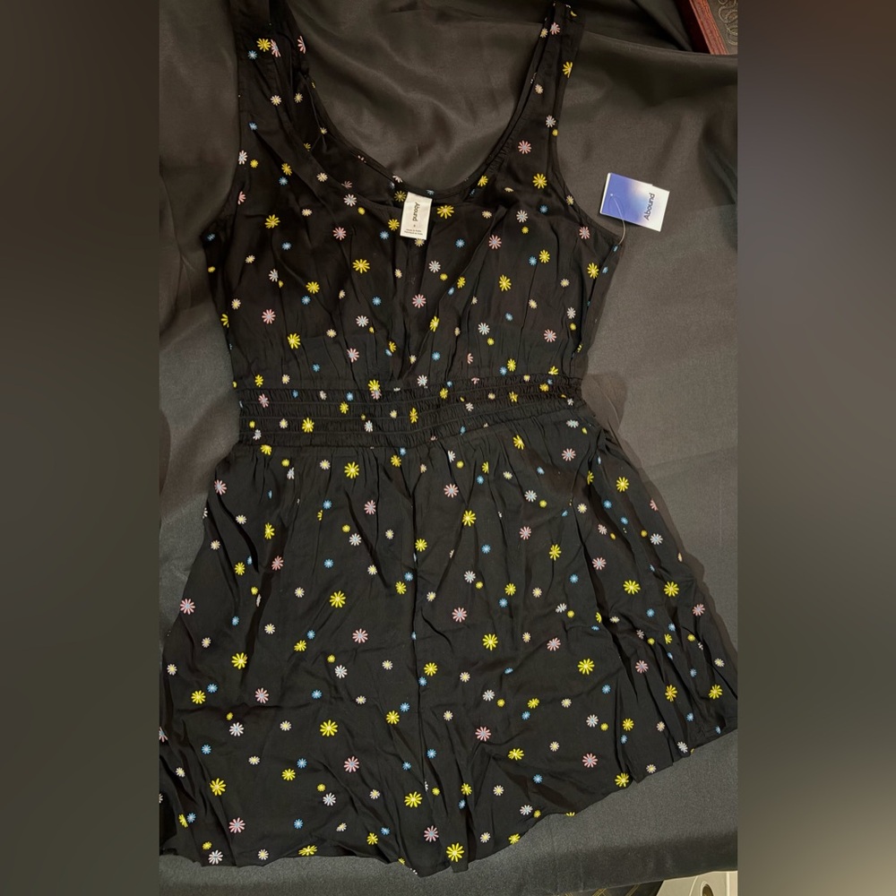Abound Black Floral Daisy Romper - Yellow, Pink & Blue Daisies